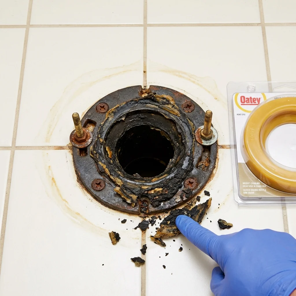 Failed wax ring showing water seepage at the base of a toilet in a Spring Lake, NJ home